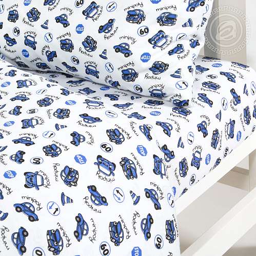 Детское постельное белье на резинке Машинки синие - фото 10