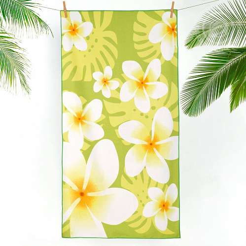 Полотенце пляжное махровое Тропические цветы на зеленом - фото 4